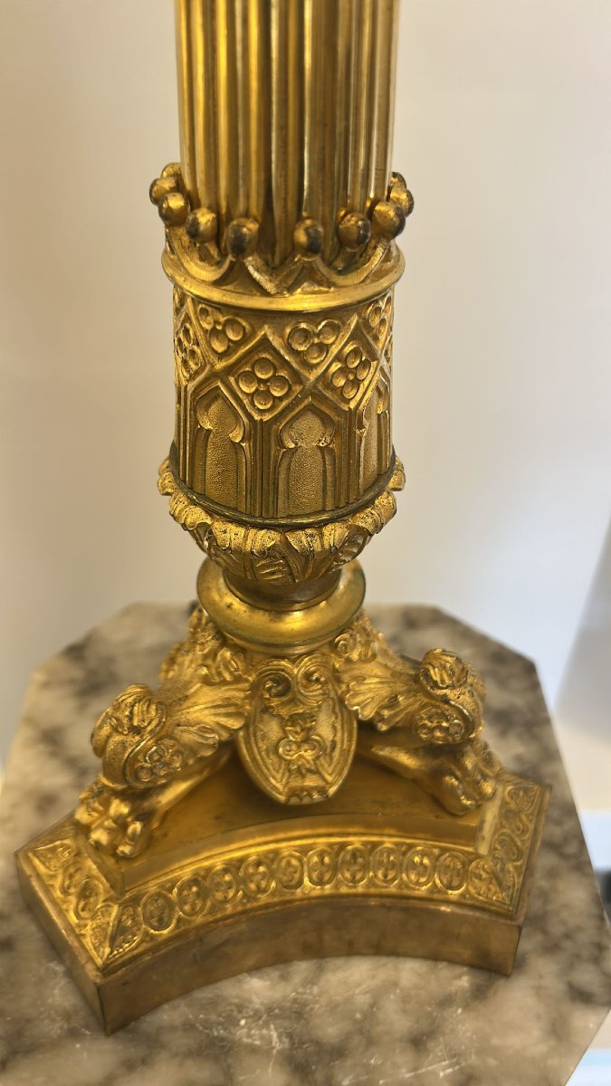 Grande coppia di candelabri  secolo XVIII in bronzo dorato al mercurio-photo-3