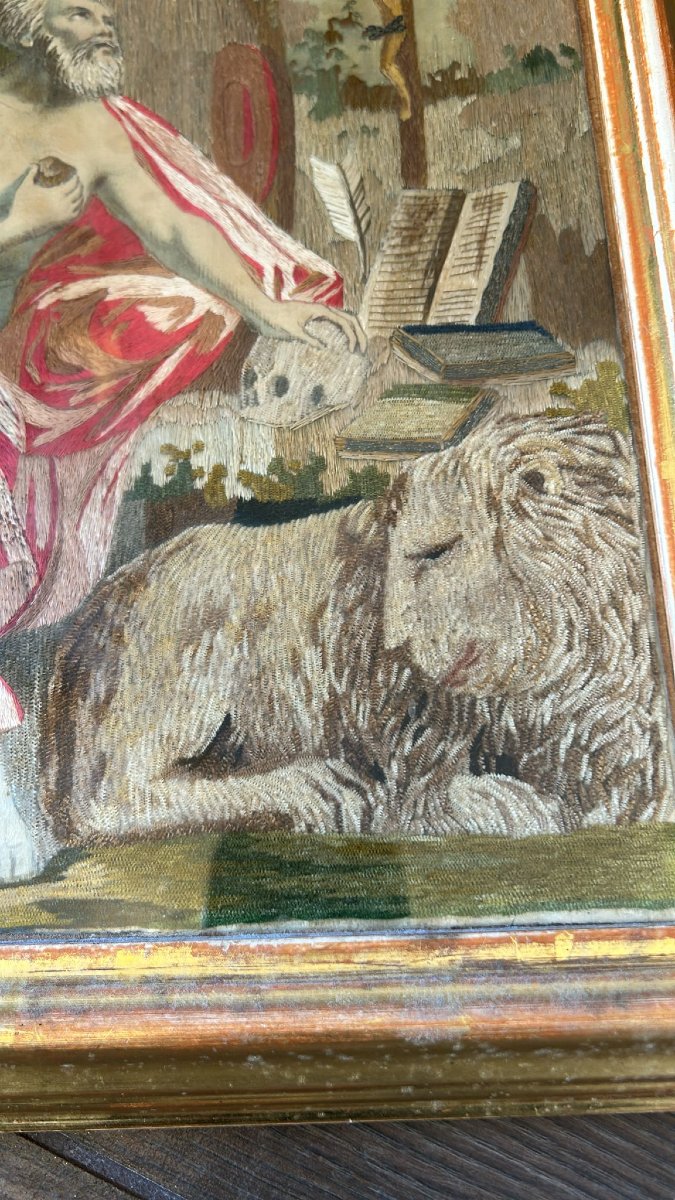 Dipinto su seta Secolo XVIII. San Girolamo penitente. -photo-3