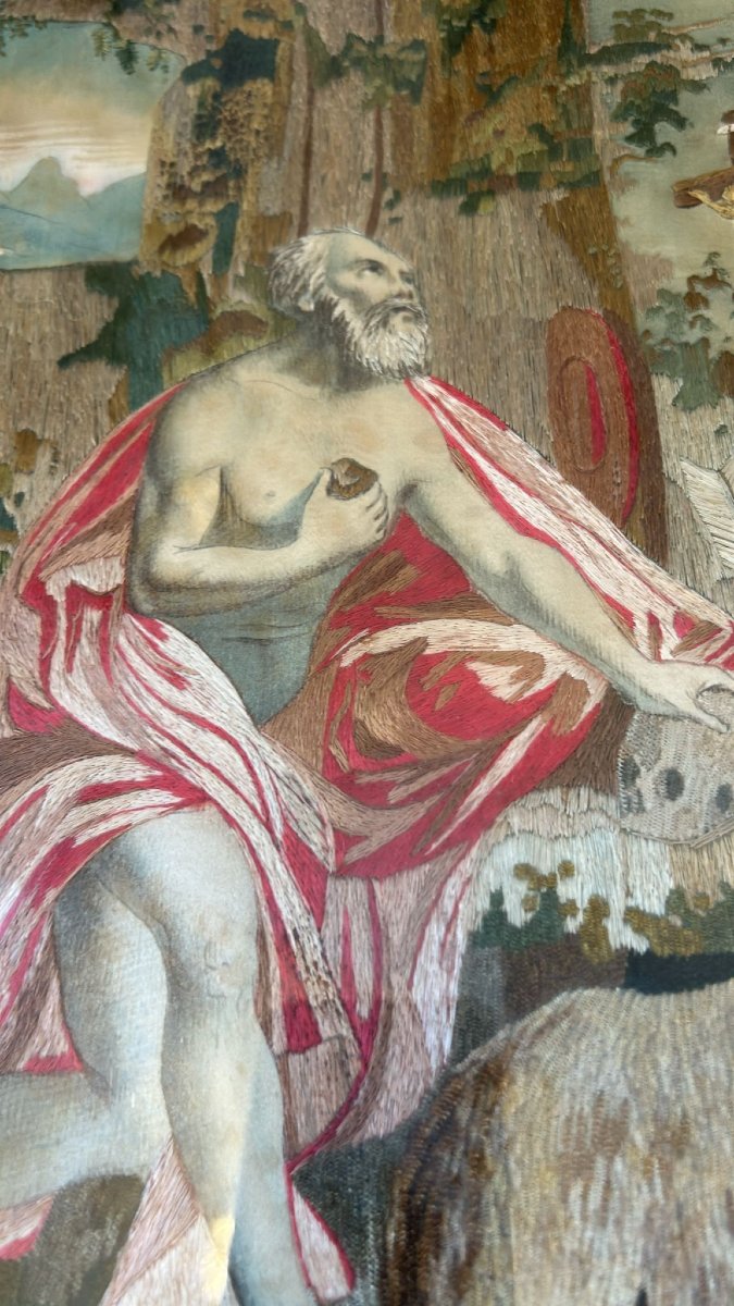 Dipinto su seta Secolo XVIII. San Girolamo penitente. -photo-4