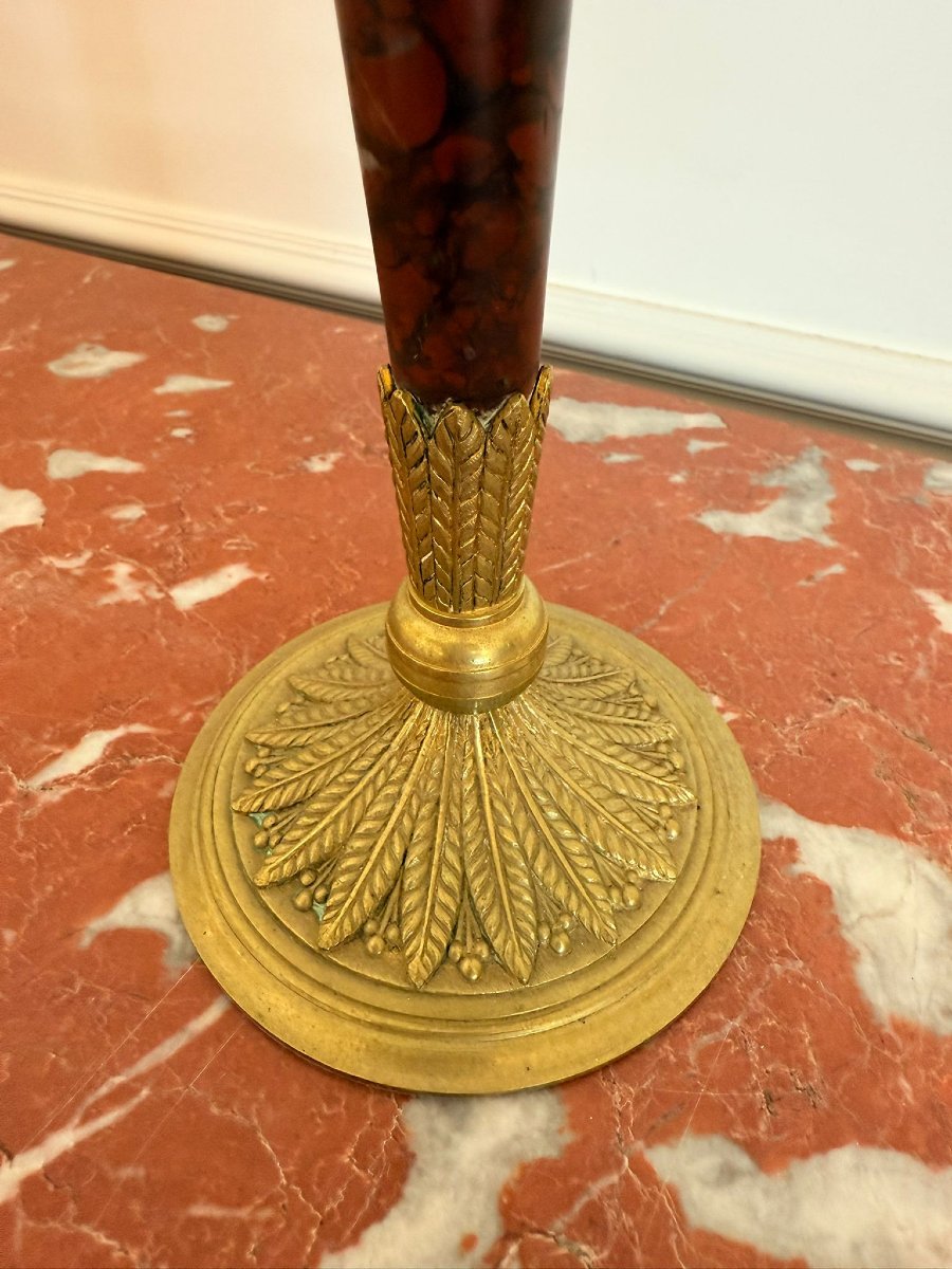 Coppia di candelieri in bronzo e marmo rosso di Francia -photo-2