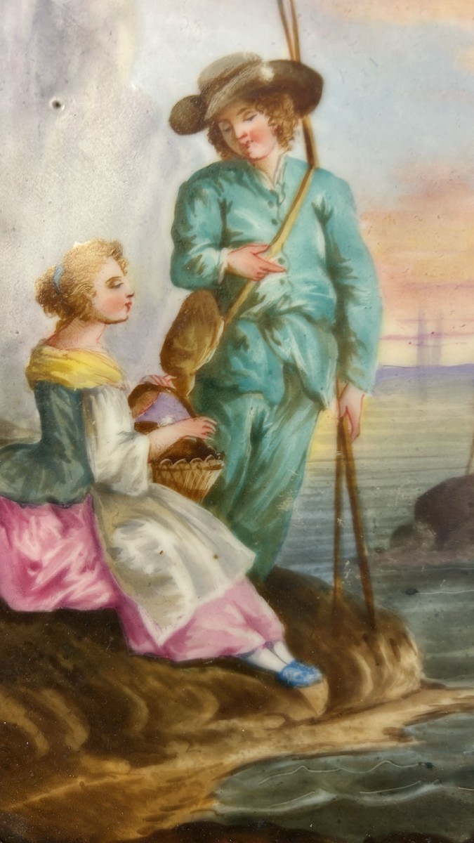 Placca di forma ovale in porcellana di Limoge secolo XIX. -photo-2