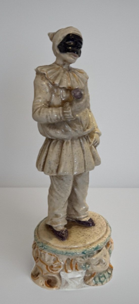 Coppia di figurine della Commedia dell’Arte in ceramica maiolicata Cozzi Venezia XVIII secolo.-photo-3