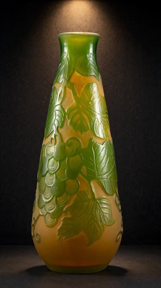 Vaso soliflore decoro Vite e Grappoli d'Uva Émile Gallé (1846-1904) Nancy -photo-2
