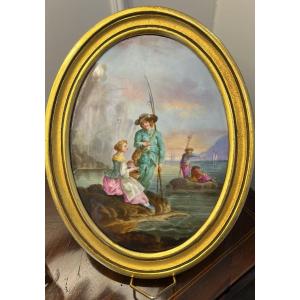 Placca di forma ovale in porcellana di Limoge secolo XIX. 