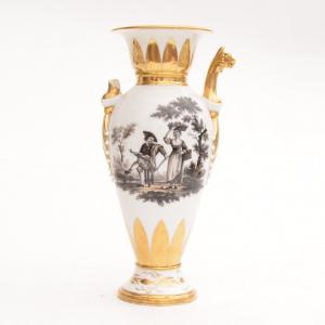 Porcelain Amphora Vase Decor Of Genre Scenes In Grisaille Joseph-antoine Neeles Nineteenth