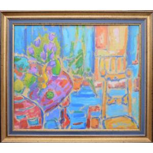 Antoine Giroux (1955) Painting - Interior Oil On Panel - 50x60 Cm