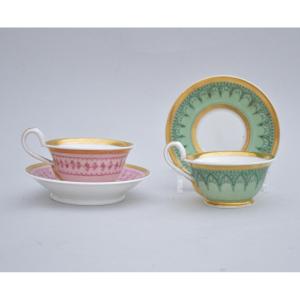 Pair Of Hard Porcelain Cups From Old Brussels, Flared Shape With Neo-gothic Decoration, 1870