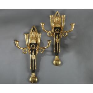 Pair Of Important Ormolu Empire Sconces