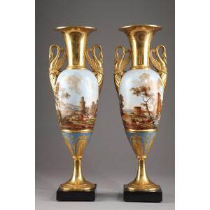 Large Pair Of  Vases In Paris Porcelain Empire Period