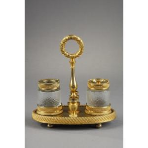 Inkwell In Cut Crystal And Gilt Bronze