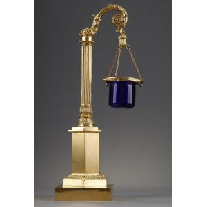 Night Light Gilt Bronze And Blue Glass , Restoration Period.