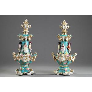 Pair Of Porcelain Bottle Signed Jacob Petit