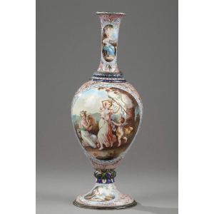 Vase In Silver And Enamel. Vienna. Hermann Böhm. End Of The 19th Century. 