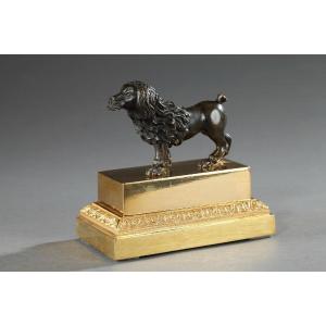 Gilded And Patinated Bronze Lion-dog Inkwell. Restoration