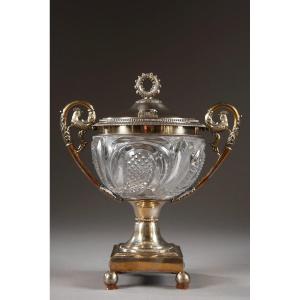 Cut Crystal And Silver Candy Dish Signed Dupré