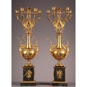 Pair Of Candelabra With Swans And Winged Women, Directoire Period 