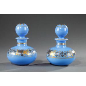 Two Blue Opaline Bottles, Restoration Period. 