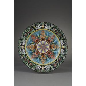 Longwy Plate Swan Decor, Dated 1877