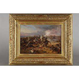 Painting Charge Of The French Cuirassiers At Watreloo Signed Eugène Charpentier