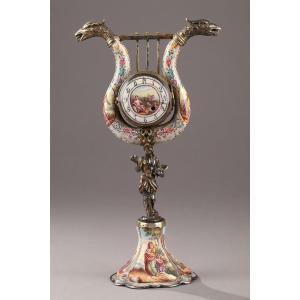 19th Century Vienna Silver And Enamel Clock