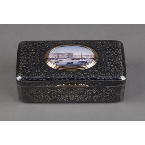 Russian Niello Snuffbox With View Of St. Petersburg Palace