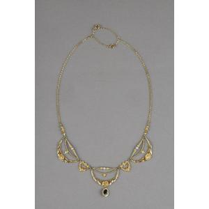 Gold, Fine Pearl And Sapphire Necklace, Art Nouveau