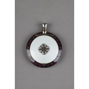 An English Silver And Enamel Powder Compact And Bottle