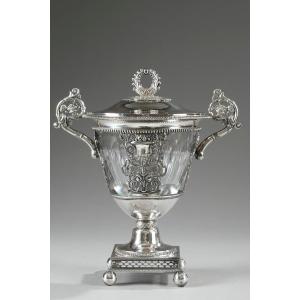 Silver And Crystal Candy Dish. Early 19th Century. Restoration Period. 