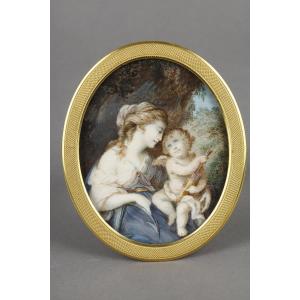 Large Miniature On Ivory, 19th Century 