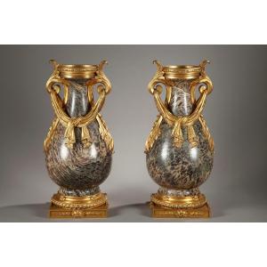Pair Of Louis XVI Style Russian Jasper Urns