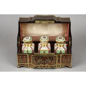 Boulle-style Box And Three Porcelain Containers, Napoleon III