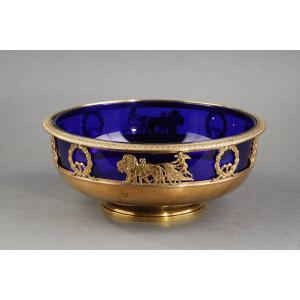 A Blue Crystal Bowl Set In Gilded Brass