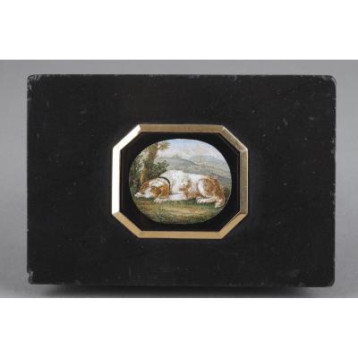 Micromosaic And Gold Paperweight. After G.barberi. Early 19th Century.