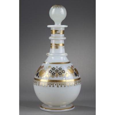 White Opaline Bottle With Desvignes Decoration.
