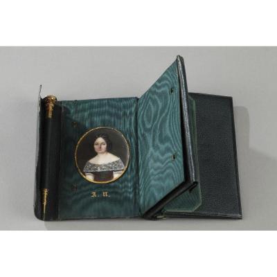 Leather Case With Miniature Signed Berny d'Ouvillé