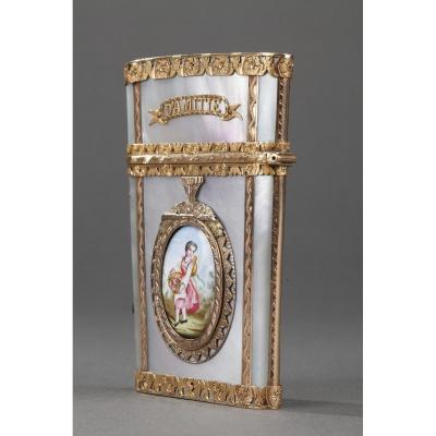 Tablet Case In Gold With Enamel, Mother-of-pearl And Ivory. 19th Century