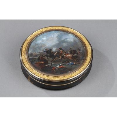 Gold Candy Box With Miniature Inspired By Parrocel. French Restauration.