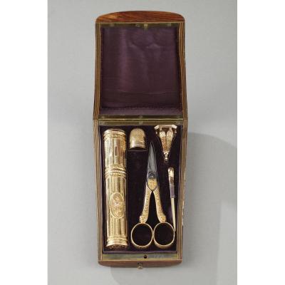 18th Century Gold Sewing Box With Wax Case.
