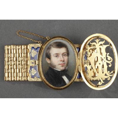 Gold And Enamel Miniature Bracelet, Bost, 19th Century. 