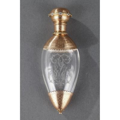 Crystal Flask With Gold. Late 19th Century.