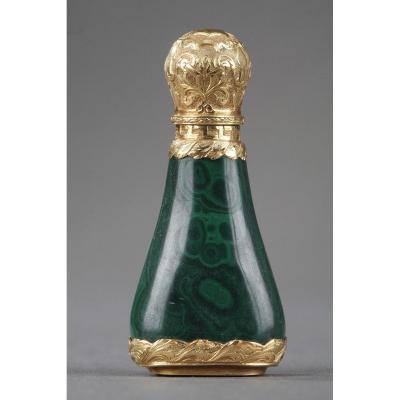 Gold Mounted Malachite Perfume Flask. Mid-19th