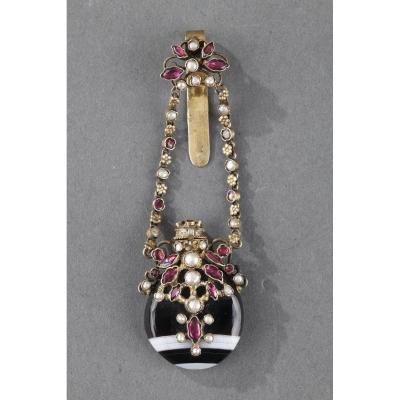 Silver Chatelaine With Agate And Gemstones. Late 19th Century Work.