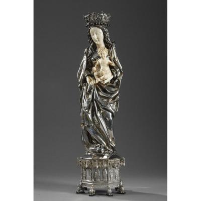 Silver And Ivory Virgin Mary And Child. 19th Century.