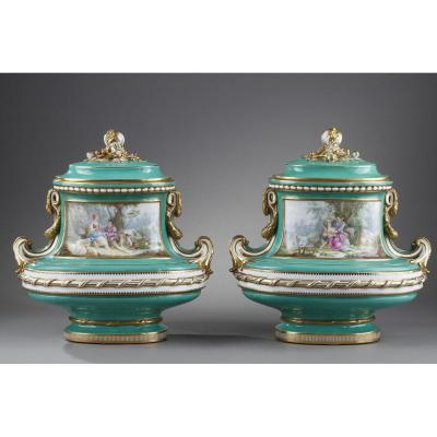Pair Of Louis XV Style Porcelain Vases. Napoleon III Period. 