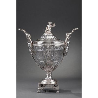 19th Century Silver And Cut Crystal Candy Dish.