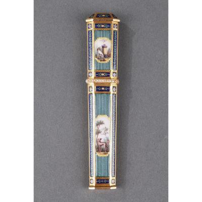 Gold, Enamel, And Pearl Needle Case. Swiss Craftsmanship. Late 18th Century.