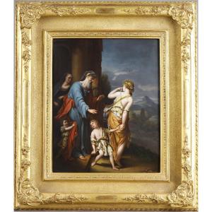 Plaque Of Hagar Banished From The House Of Abraham. Kpm Porcelain, Berlin.19th Century. 