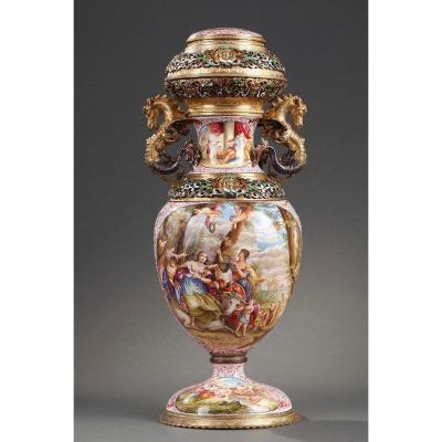 An Austrian Enamel Vase, Vienna, Circa 1880.