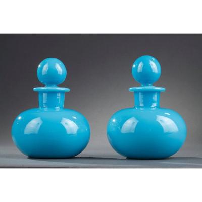 Pair Of Blue Opaline Crystal Perfume Bottles. Charles X. 