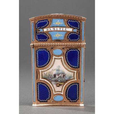 18th Century Gold, Enamel And Ivory Tablet Case Or Dancer Card.